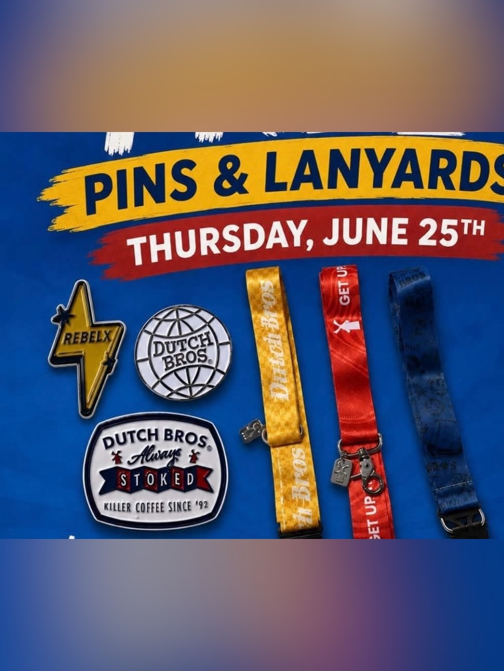 Dutch Bros blue lanyard and pin set - Picture 2 of 2